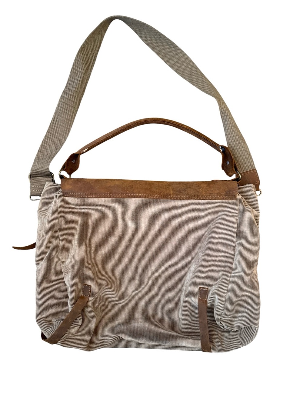 Street Level Men's large tan corduroy & brown Leather Messenger crossbody Bag - Picture 2 of 10
